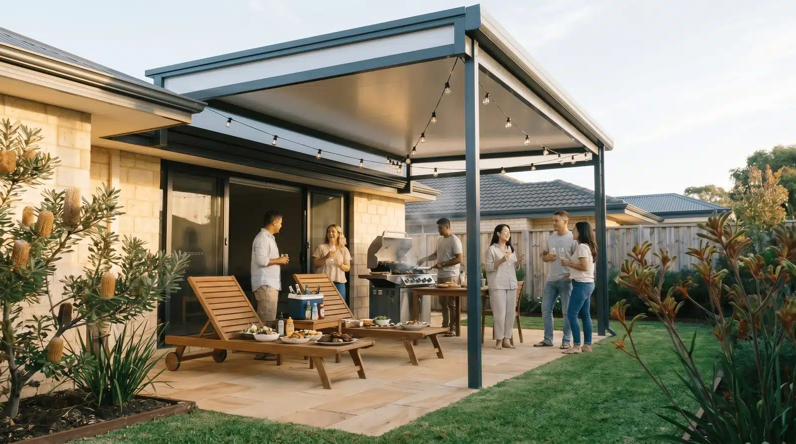 Raised flat patio Perth with friends gathered around the BBQ
